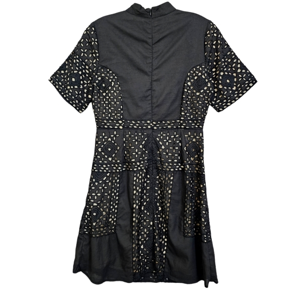 Anthropologie Kas Ny Black Iolet /Tan Shortsleeve Mock Turtleneck Dress - Picture 5 of 16